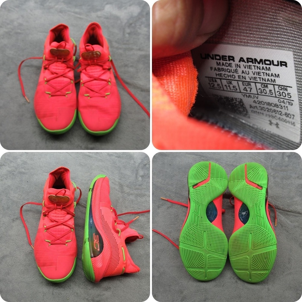 Under Armour Curry 6 Shoes Men 12.5 Salmon Green VI Basketball Chunky Sneakers